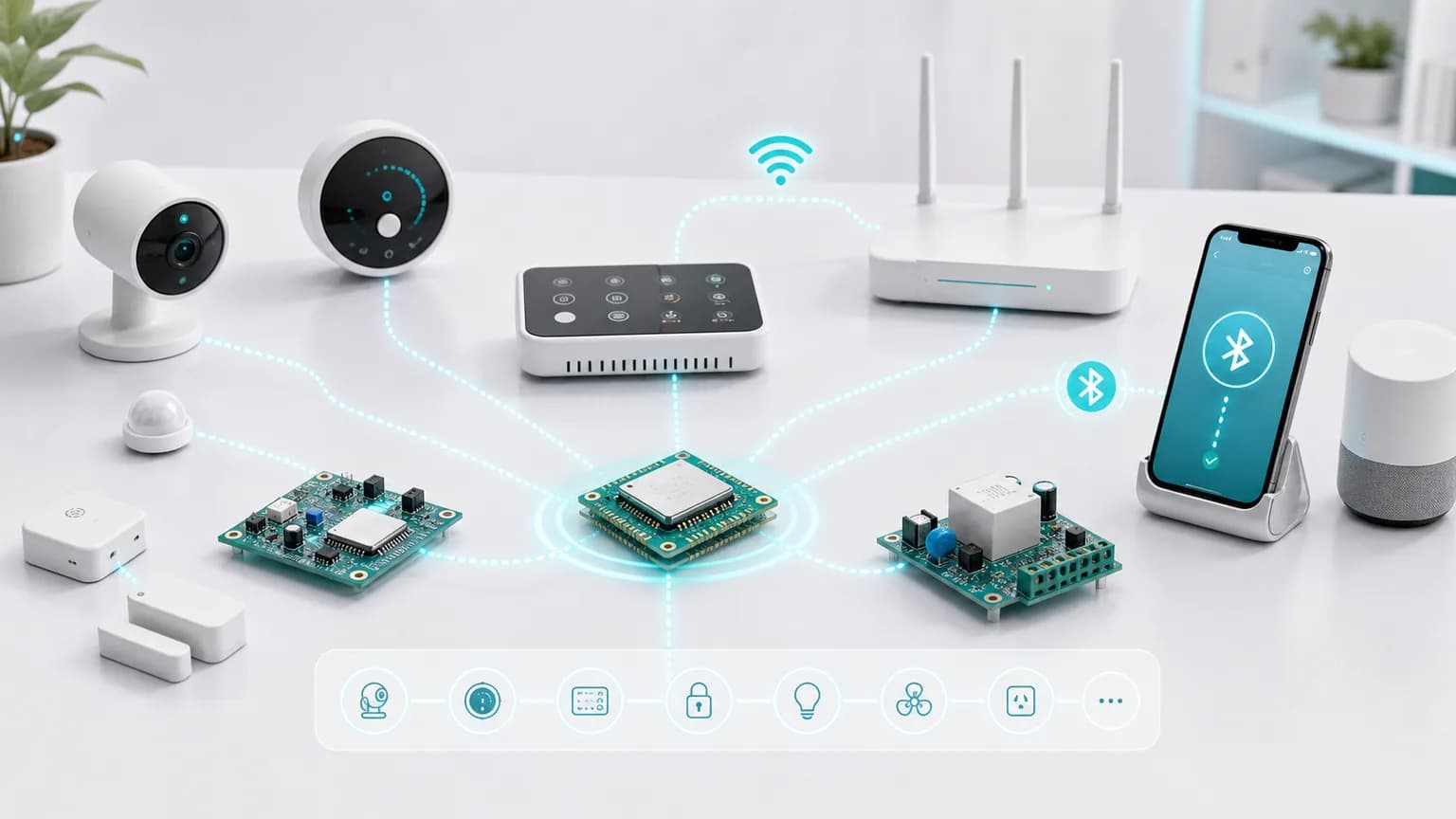 IoT 设备通过 Wi-Fi 和 BLE 连接 TXW901 收发器的场景图