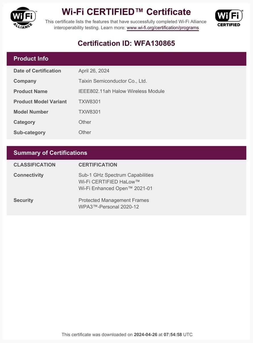 Wi-Fi CERTIFIED HaLow 认证