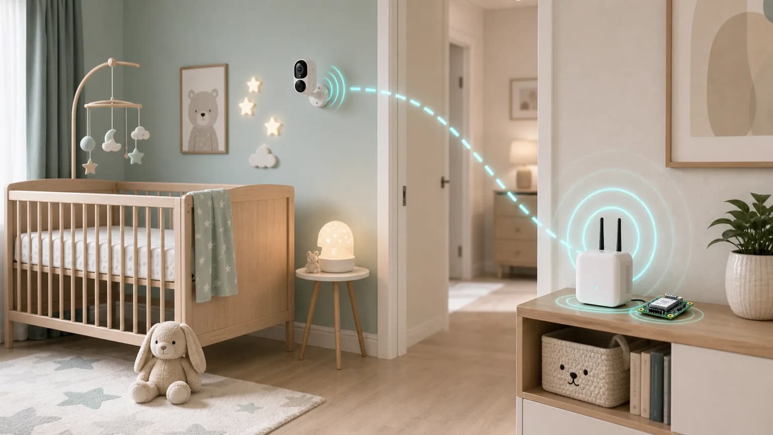 Wi-Fi HaLow 儿童房和室内接收端连接图